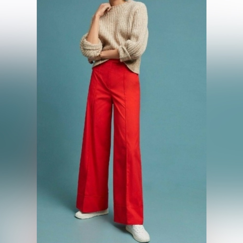 Anthropologie red poplin wide leg pants